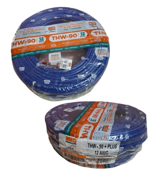 Rollo de Cable THW-90 Plus 450750V 12AWG Indeco Azul 100 Metros
