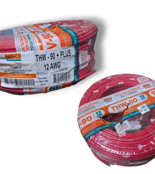 Rollo de Cable THW-90 Plus 450750V 12AWG Indeco Rojo 100 Metros