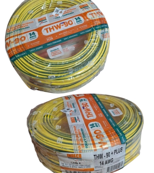 Rollo de Cable THW-90 Plus 450750V 14AWG Indeco AmarilloVerde 100 Metros