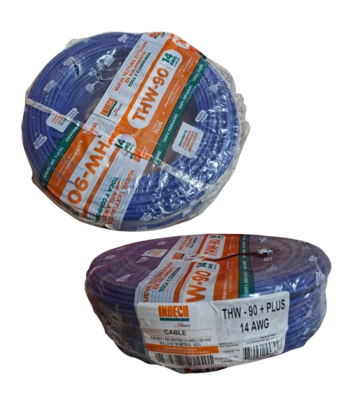 Rollo de Cable THW-90 Plus 450750V 14AWG Indeco Azul 100 Metros