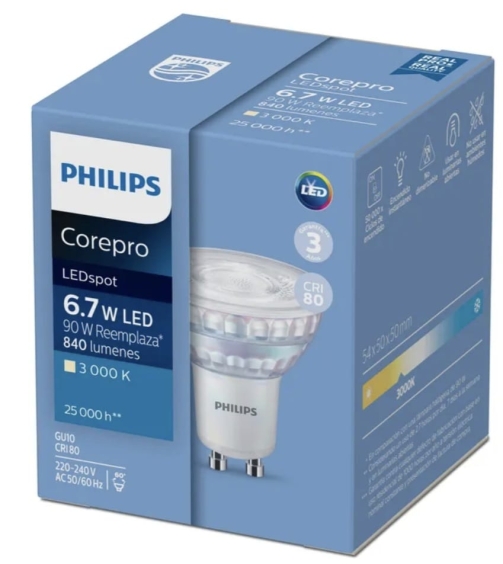 Foco Dicroico LED GU10 6.7W Luz Cálida Philips