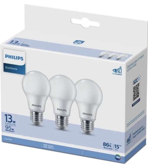 Pack 3 Focos LED Ecohome 13W Philips
